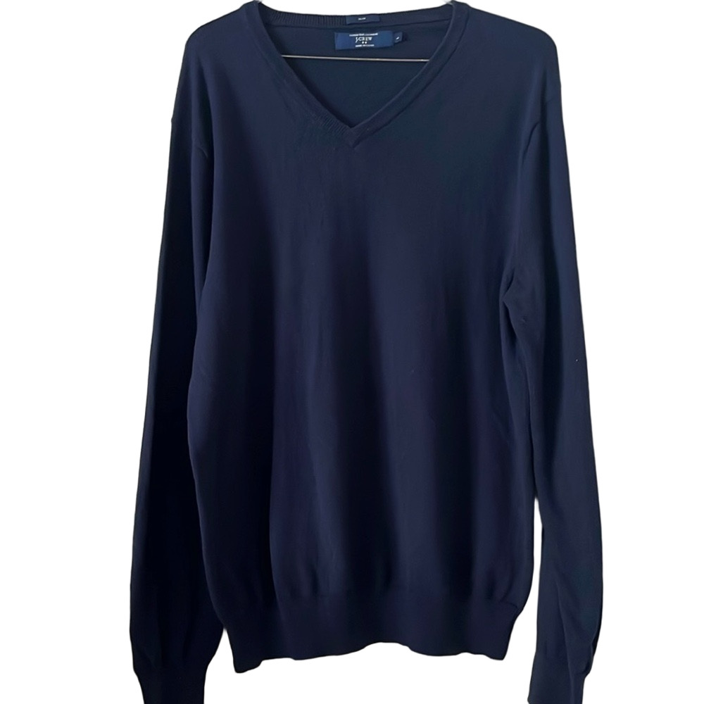 J.Crew Cotton with Cashmere V-neck sweater slim Lrg navy blue‎ casual minimalist